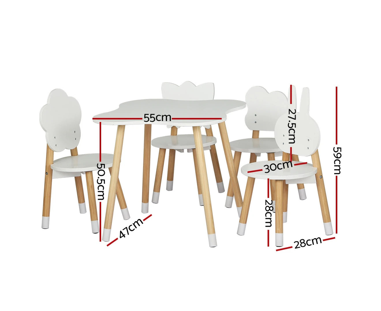 5PCS Kids Table and Chairs Set Children Activity Study Play Desk White