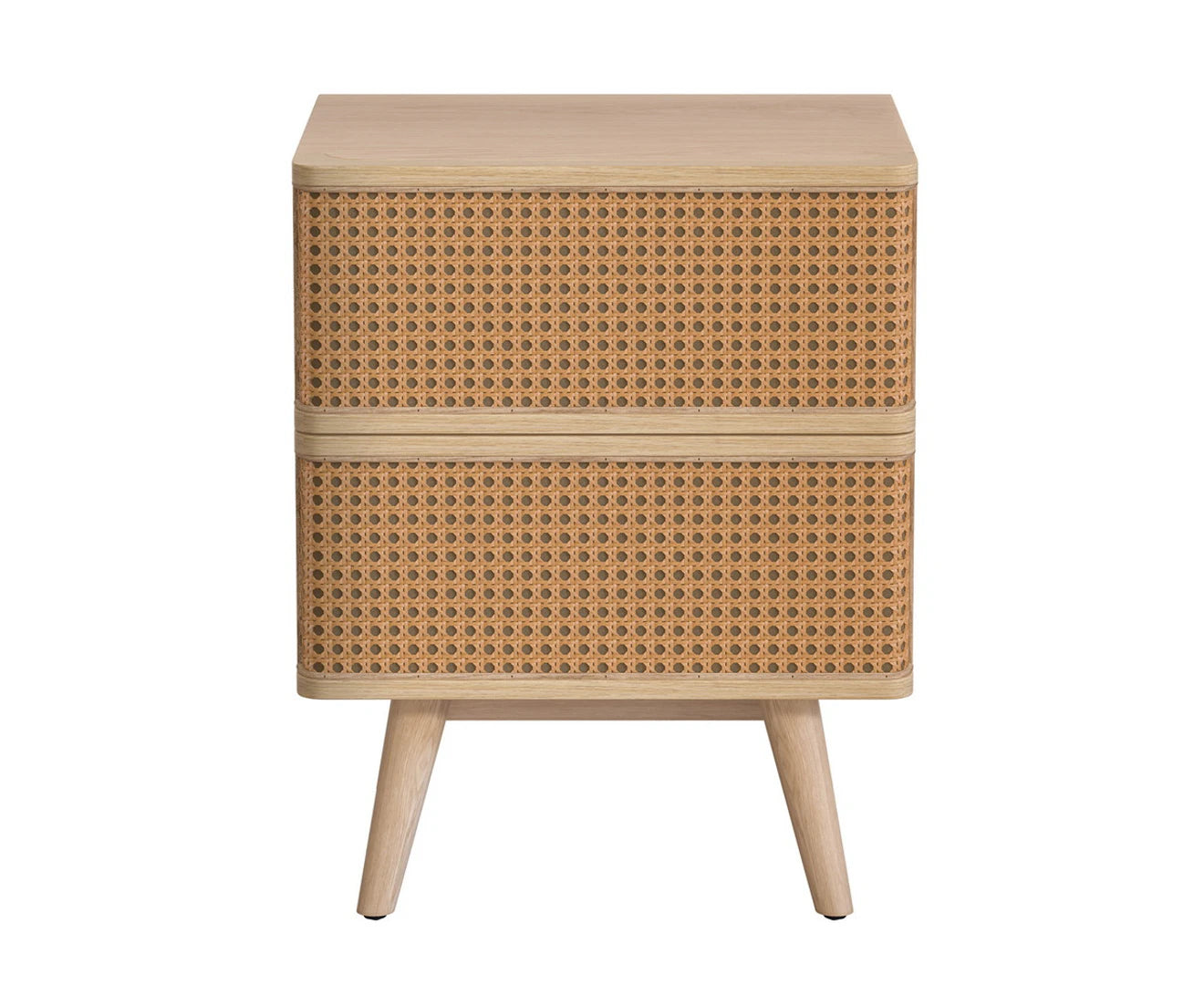 Bedside Table Rattan 2 Drawers - NORA Pine