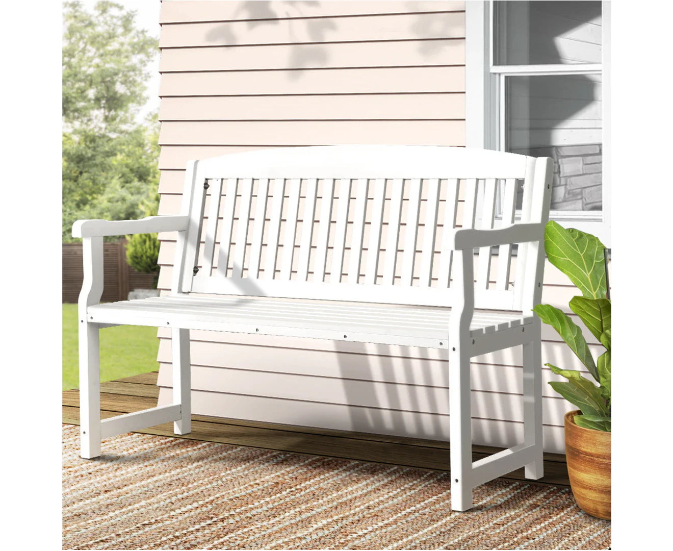 Outdoor Garden Bench Wooden 2 Seater Lounge Chair Patio Furniture White