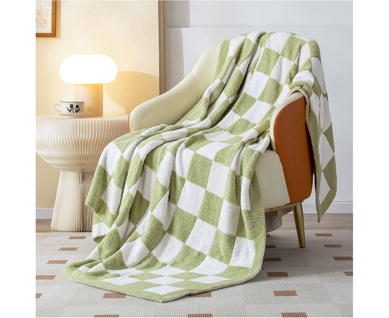 127X152Cm Checkered Grid Chessboard Warmer Comfort Reversible Shaggy Cozy Throw Blanket