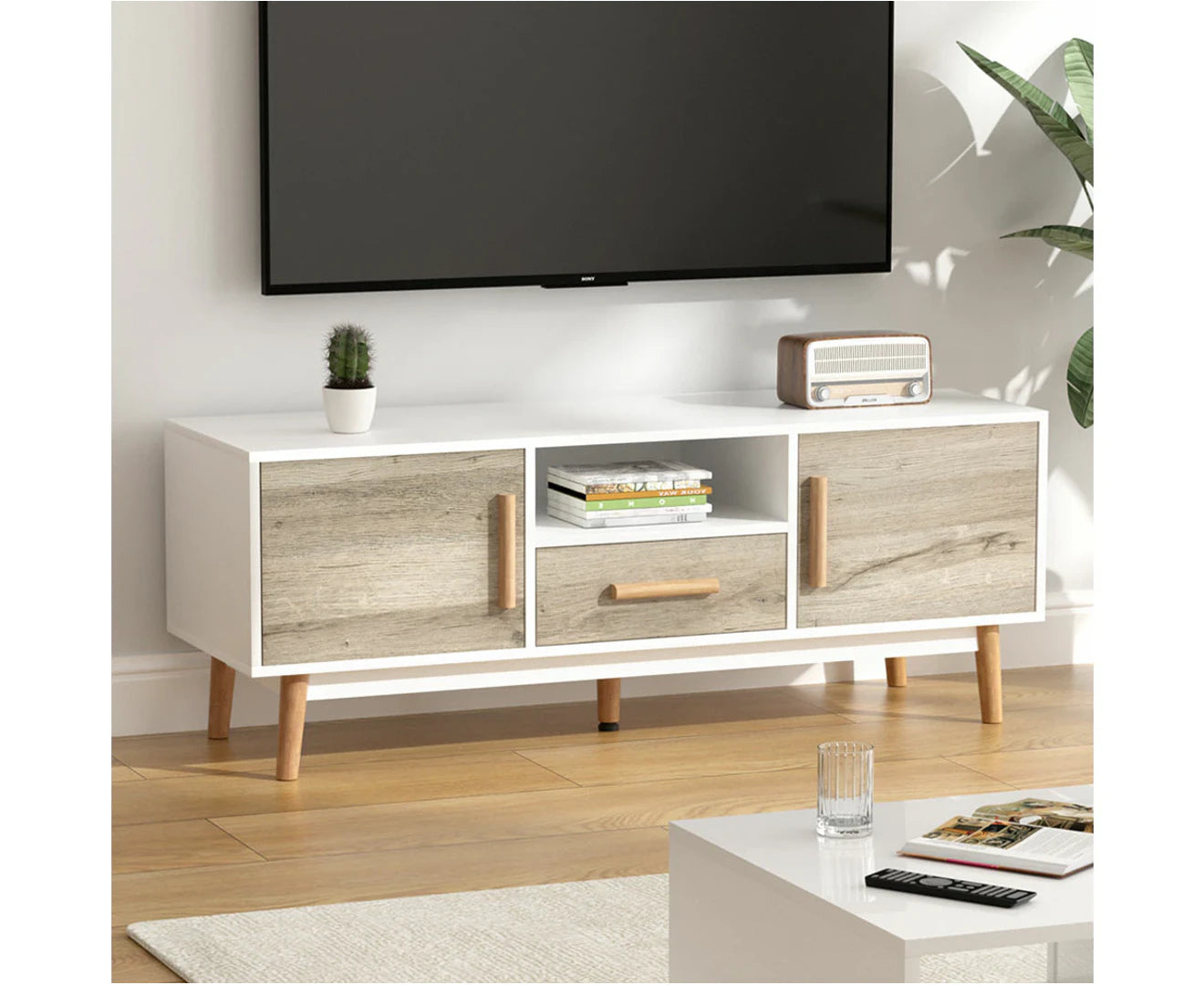 TV Cabinet Entertainment Unit 120Cm Wood White Gino