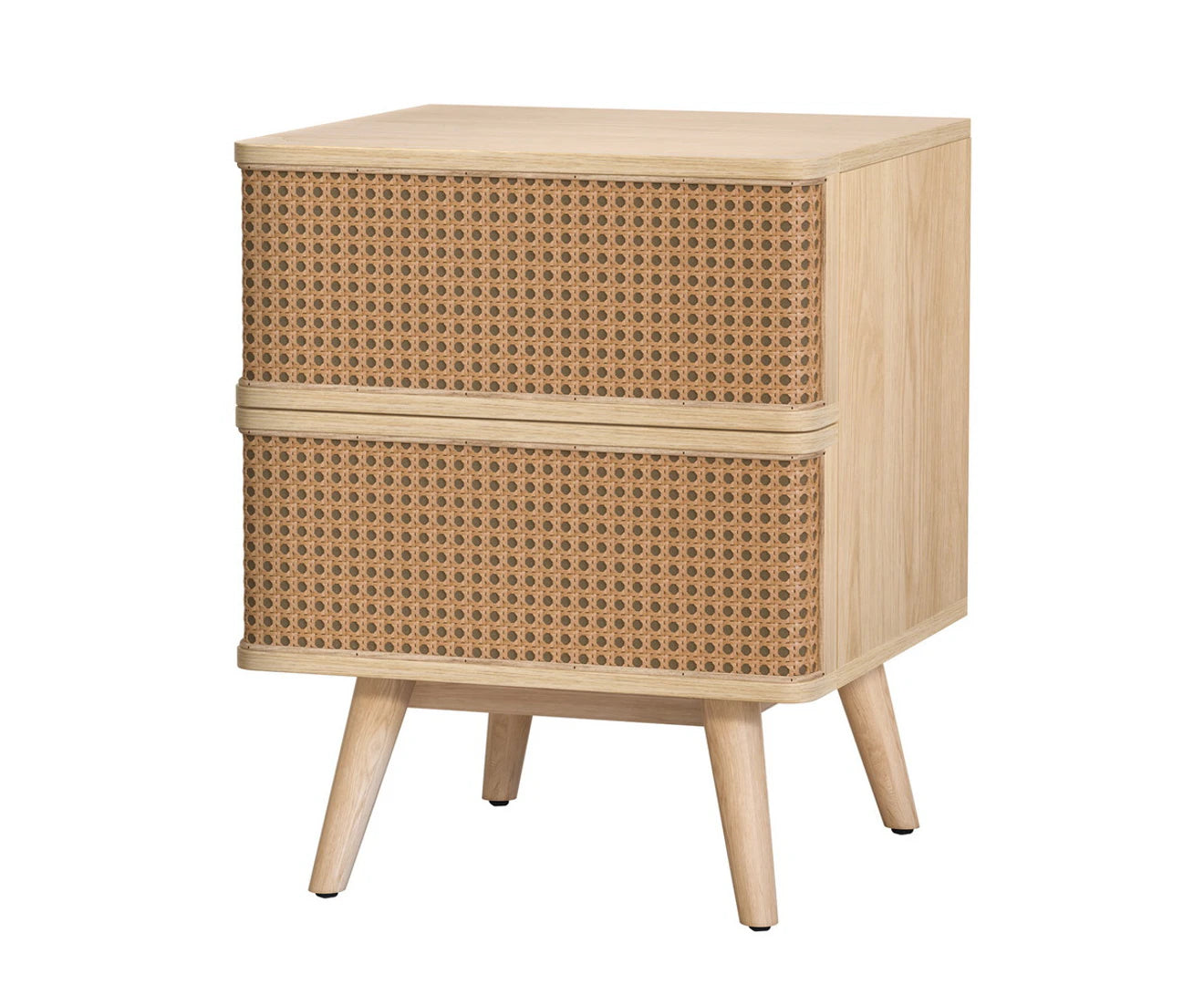 Bedside Table Rattan 2 Drawers - NORA Pine