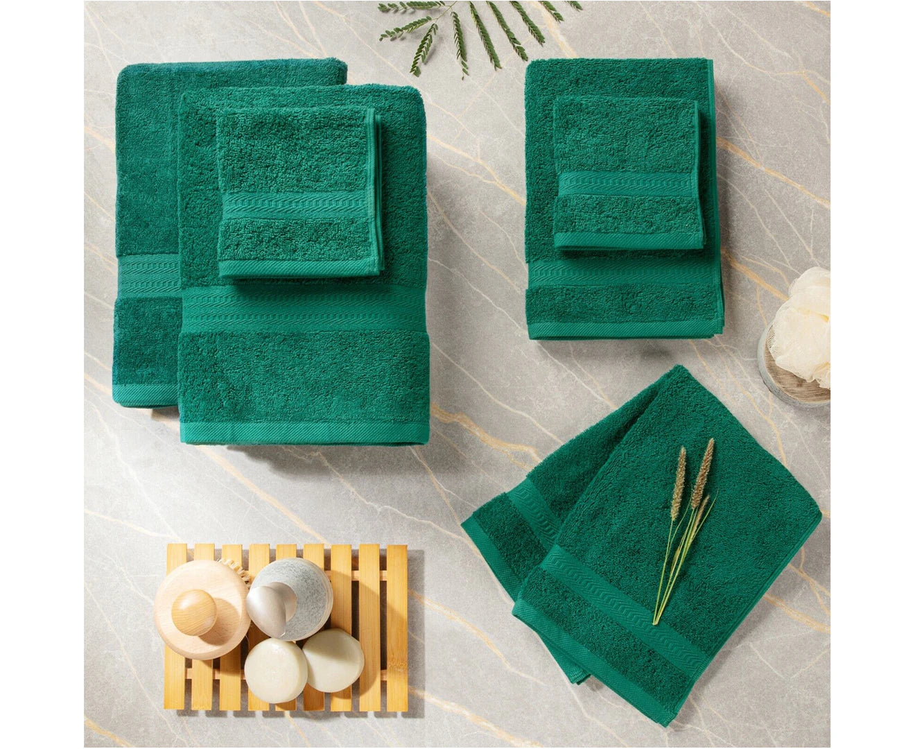 3PCS 100% Combed Cotton Towel Set Bath Towel Hand Towel & Face Washer Sets Forest Green