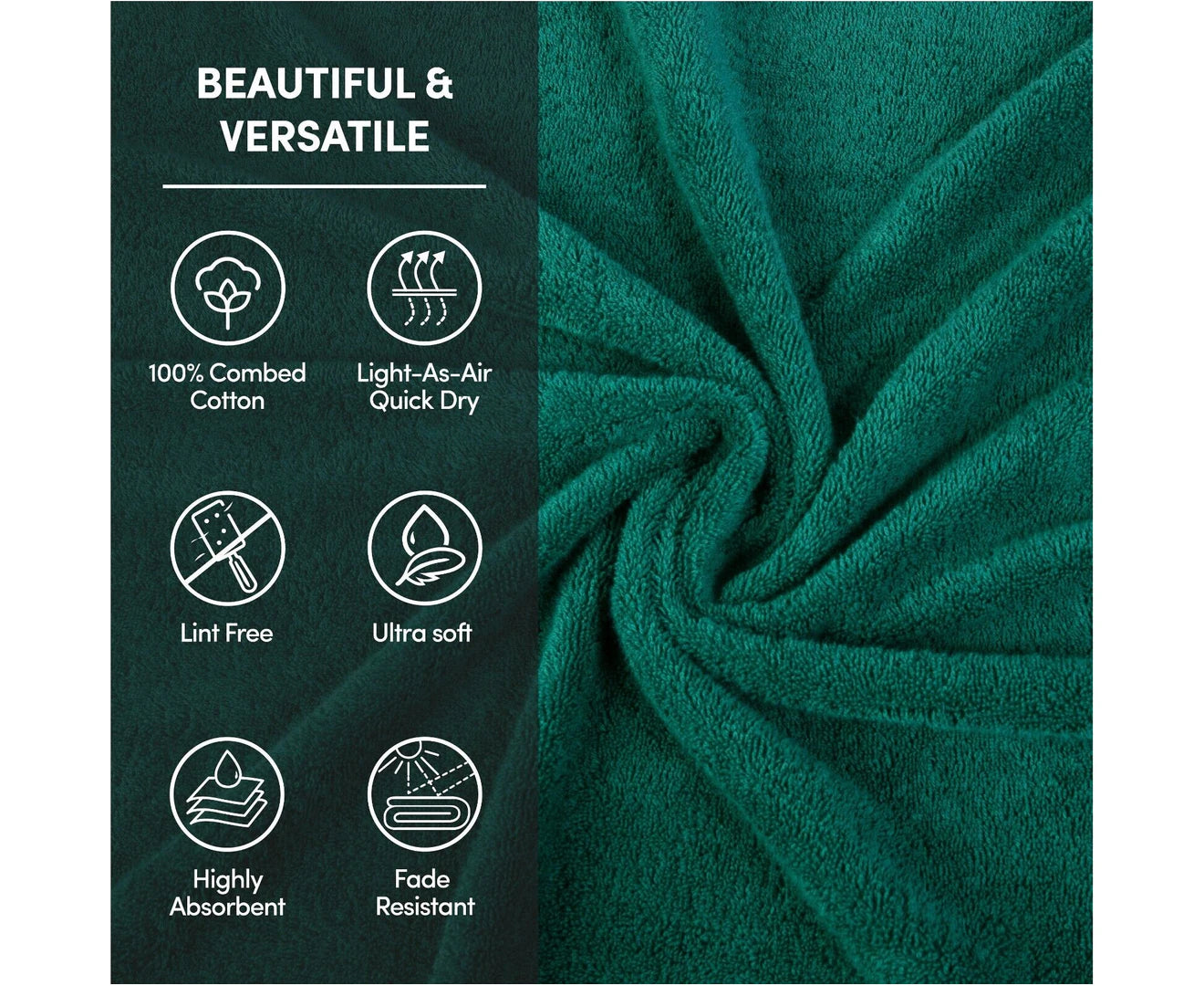 3PCS 100% Combed Cotton Towel Set Bath Towel Hand Towel & Face Washer Sets Forest Green