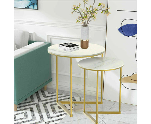 2X Marble Nesting Tables Sofa Side Nest Coffee Table Desk Set Apart/Together Use