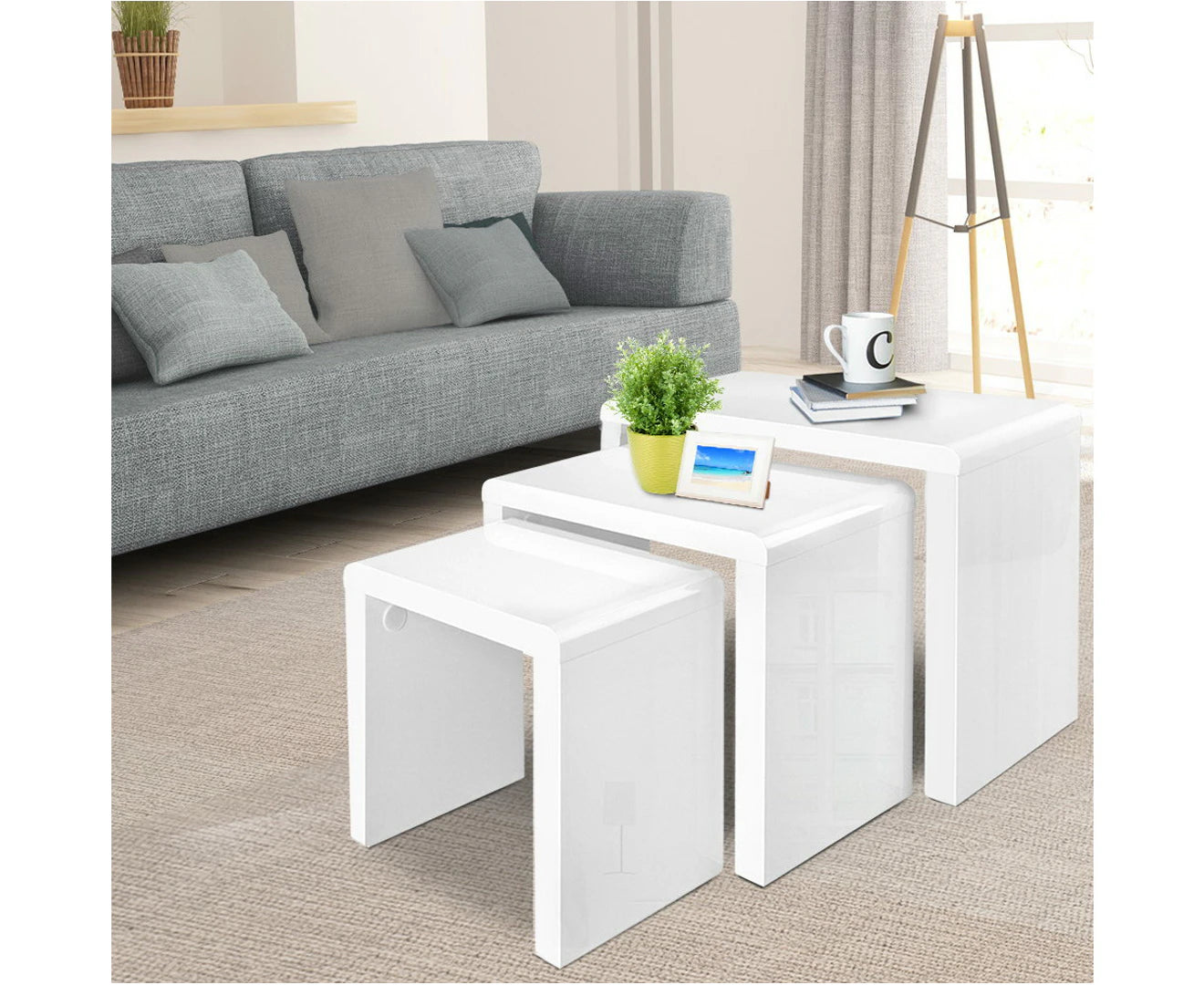 Nesting Coffee Table Set of 3 Glossy White