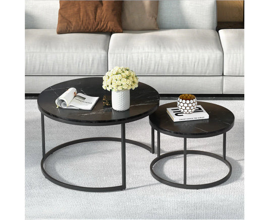 Nesting Coffee Table Set of 2 Marble Effect Tika