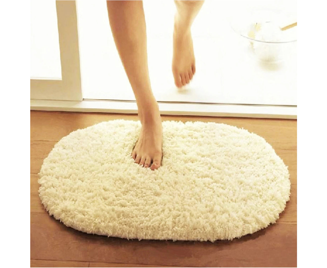 Solid Color Fluffy Non-Slip Water Absorption Bathroom Bedroom Mat Pad Carpet Rug Beige