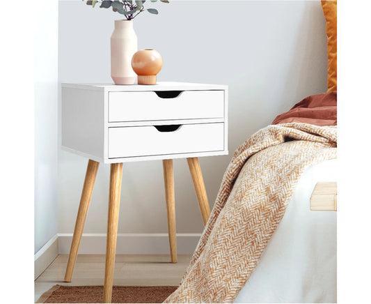 Bedside Table 2 Drawers - BODIE White