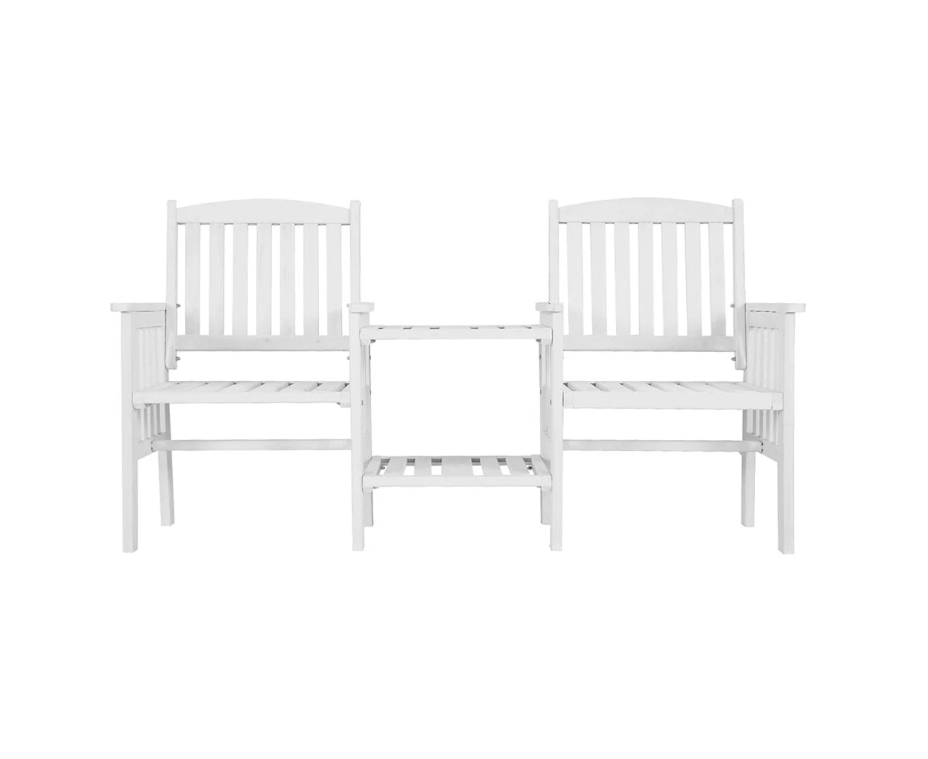 Outdoor Garden Bench Loveseat Wooden Table Chairs Patio Furniture White