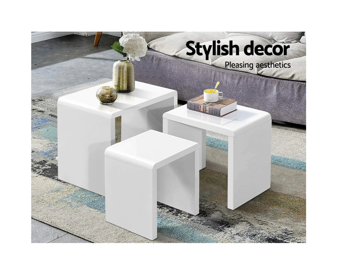 Nesting Coffee Table Set of 3 Glossy White