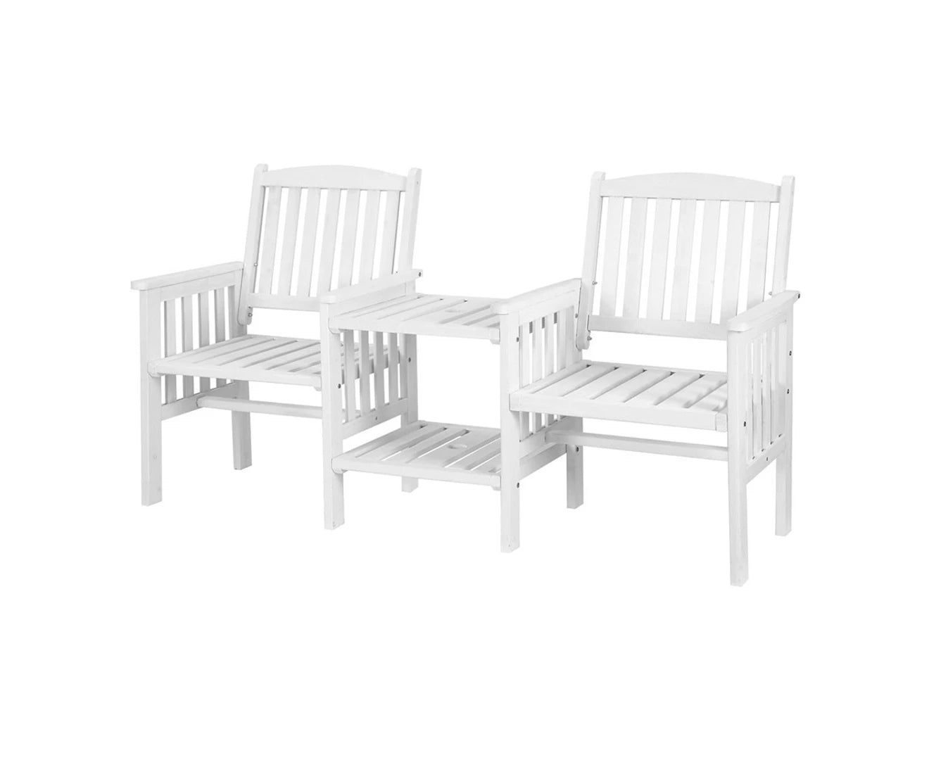 Outdoor Garden Bench Loveseat Wooden Table Chairs Patio Furniture White