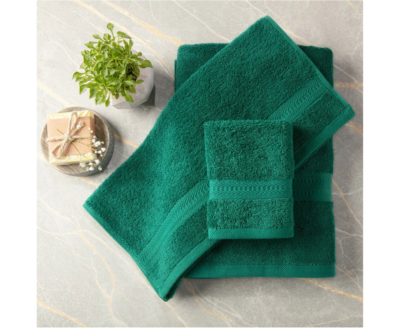 6PCS 100% Combed Cotton Towel Set Bath Towel Hand Towel & Face Washer Sets Forest Green