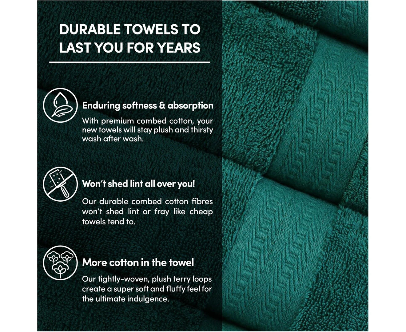 3PCS 100% Combed Cotton Towel Set Bath Towel Hand Towel & Face Washer Sets Forest Green