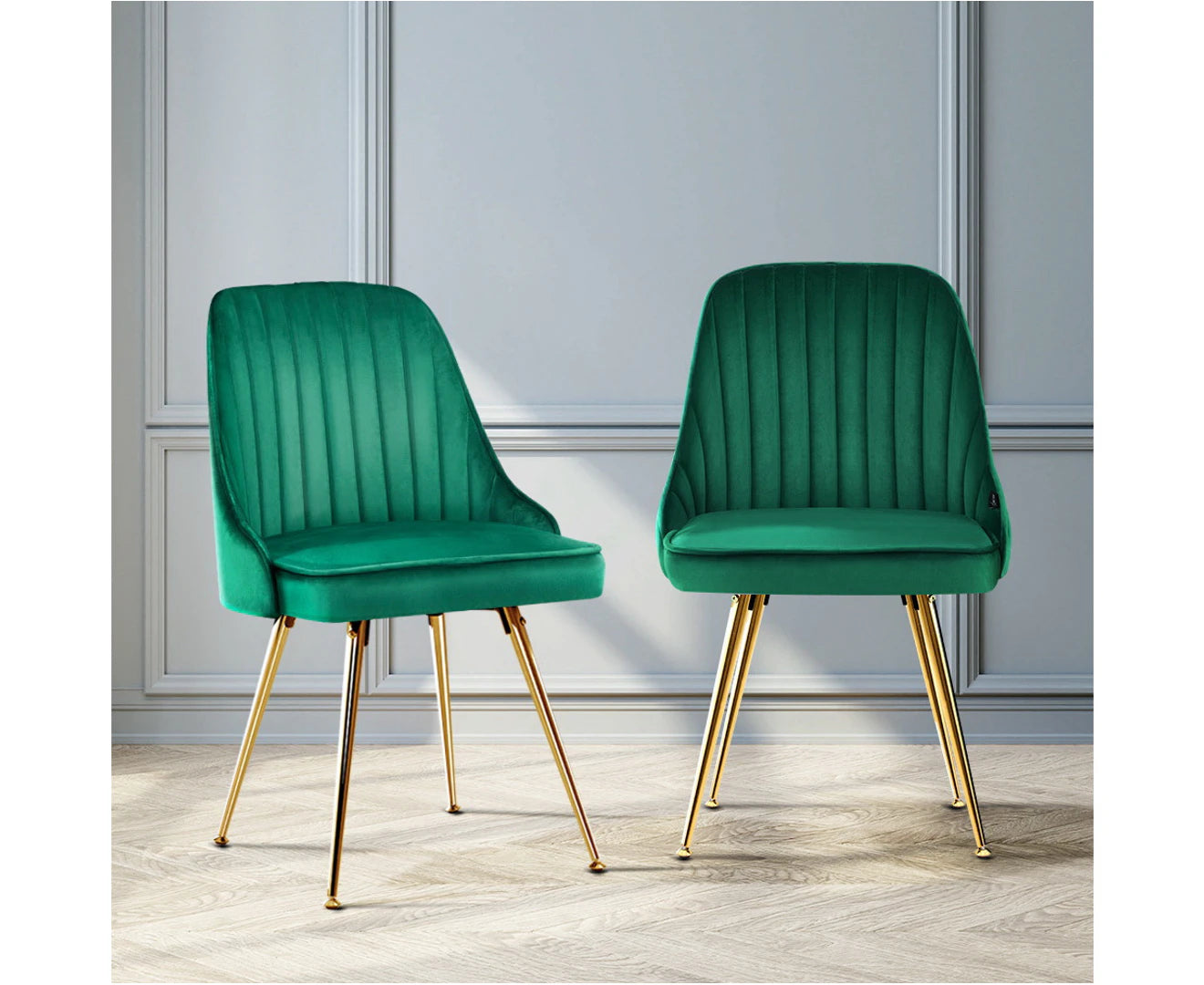 Dining Chairs Set of 2 Velvet Channel Tufted Green