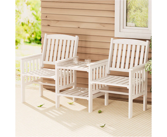 Outdoor Garden Bench Loveseat Wooden Table Chairs Patio Furniture White