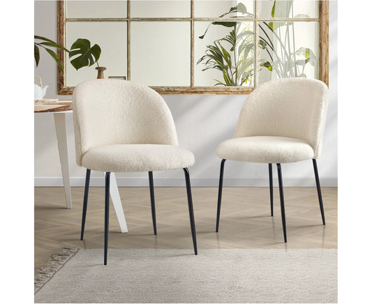 2X Dining Chairs Accent Chair Armchair Kitchen Upholstered Sherpa White